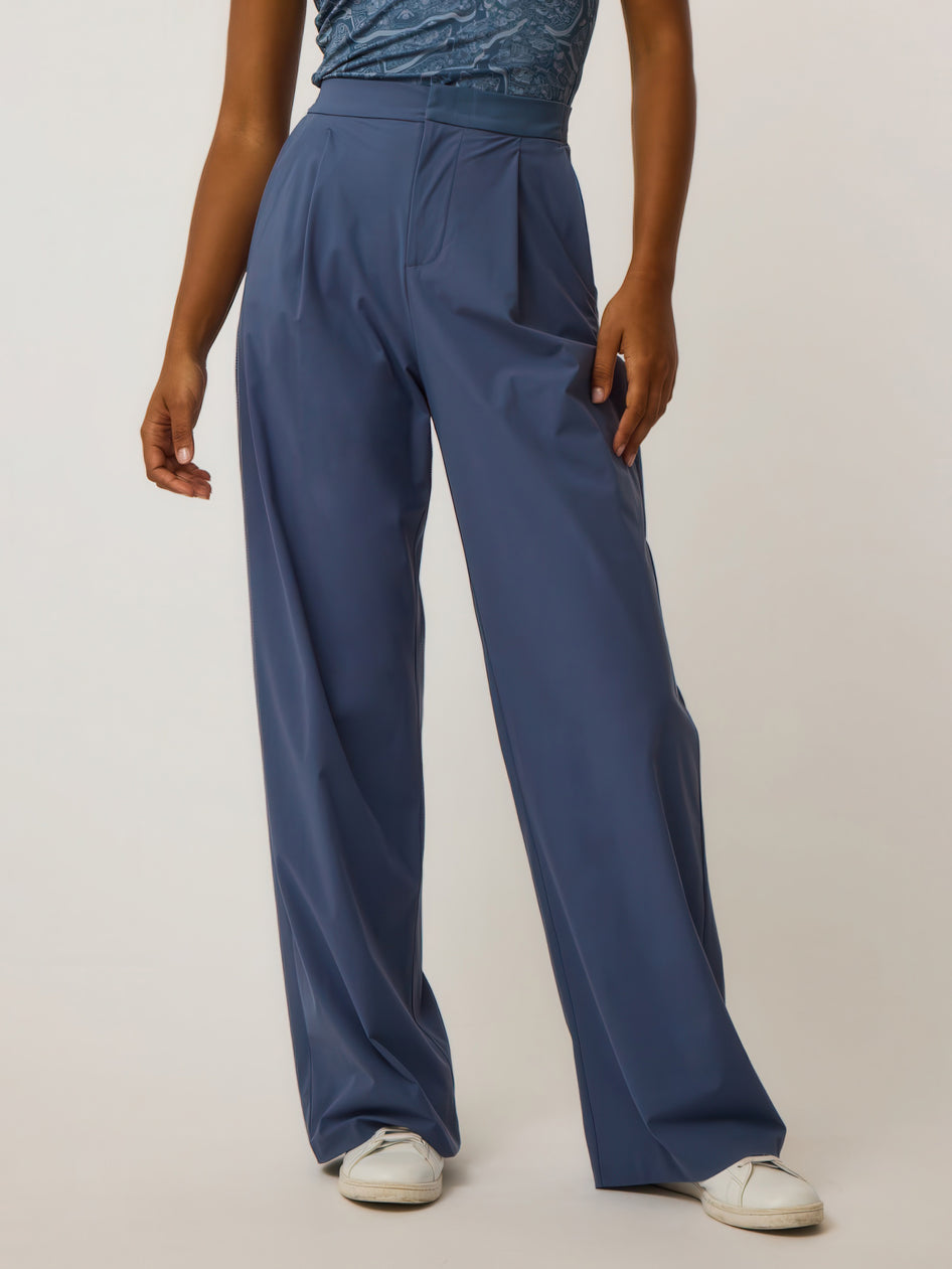 Blue Wide-Leg Women's Performance Golf Trouser - Front View On Model | Greyson Clothiers