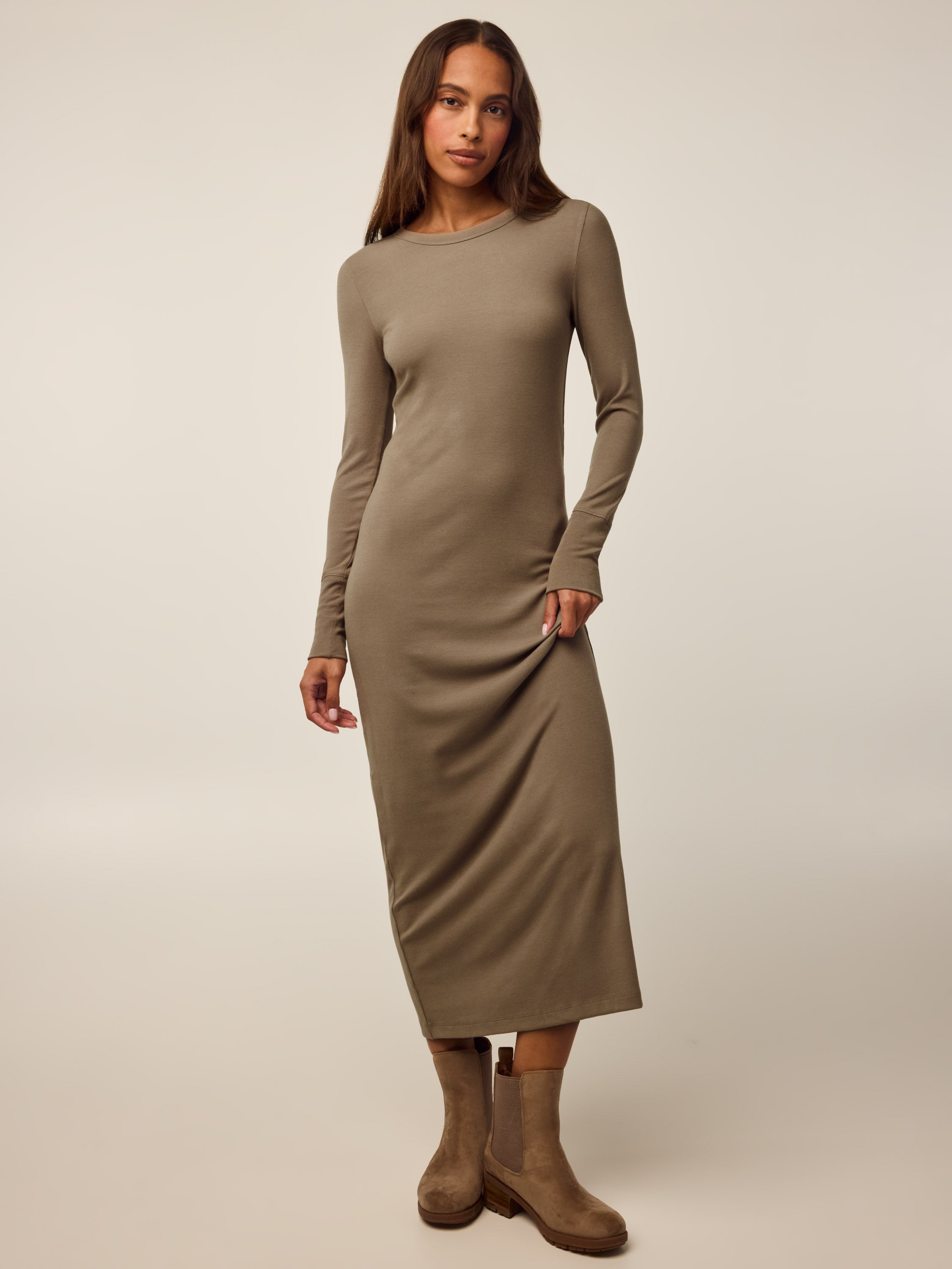 Womens Orion Long Sleeve Maxi Dress - Cotton Ribbed Everyday Dress