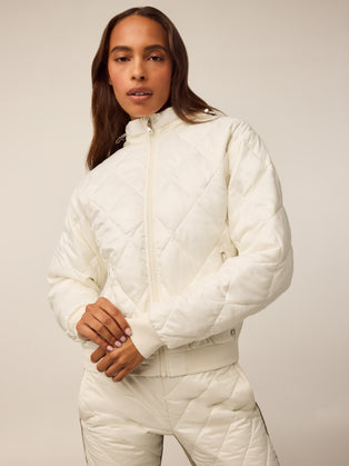 Dove Ivory Aries X-Lite Diamond Quilted Puffer Jacket - Front On Model | Greyson Clothiers