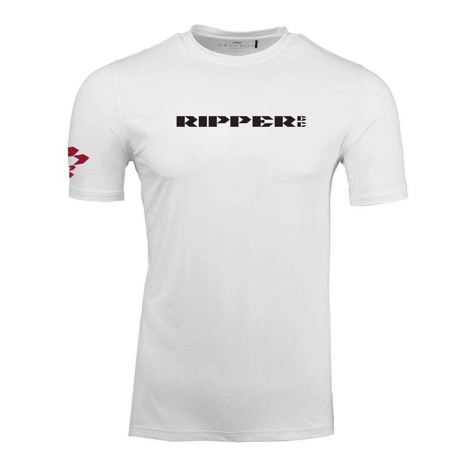 Arctic Ripper GC Guide Short Sleeve Tee - Front View, Ripper GC Chest Logo & Red Sleeve Graphic | Greyson Clothiers