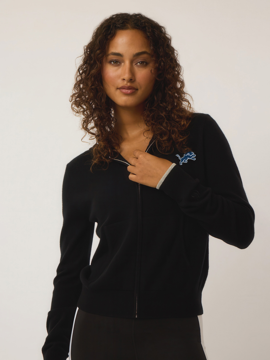 Detroit Lions Spirit Koko Full-Zip Hoodie in Black - On Model Front View | Greyson Clothiers