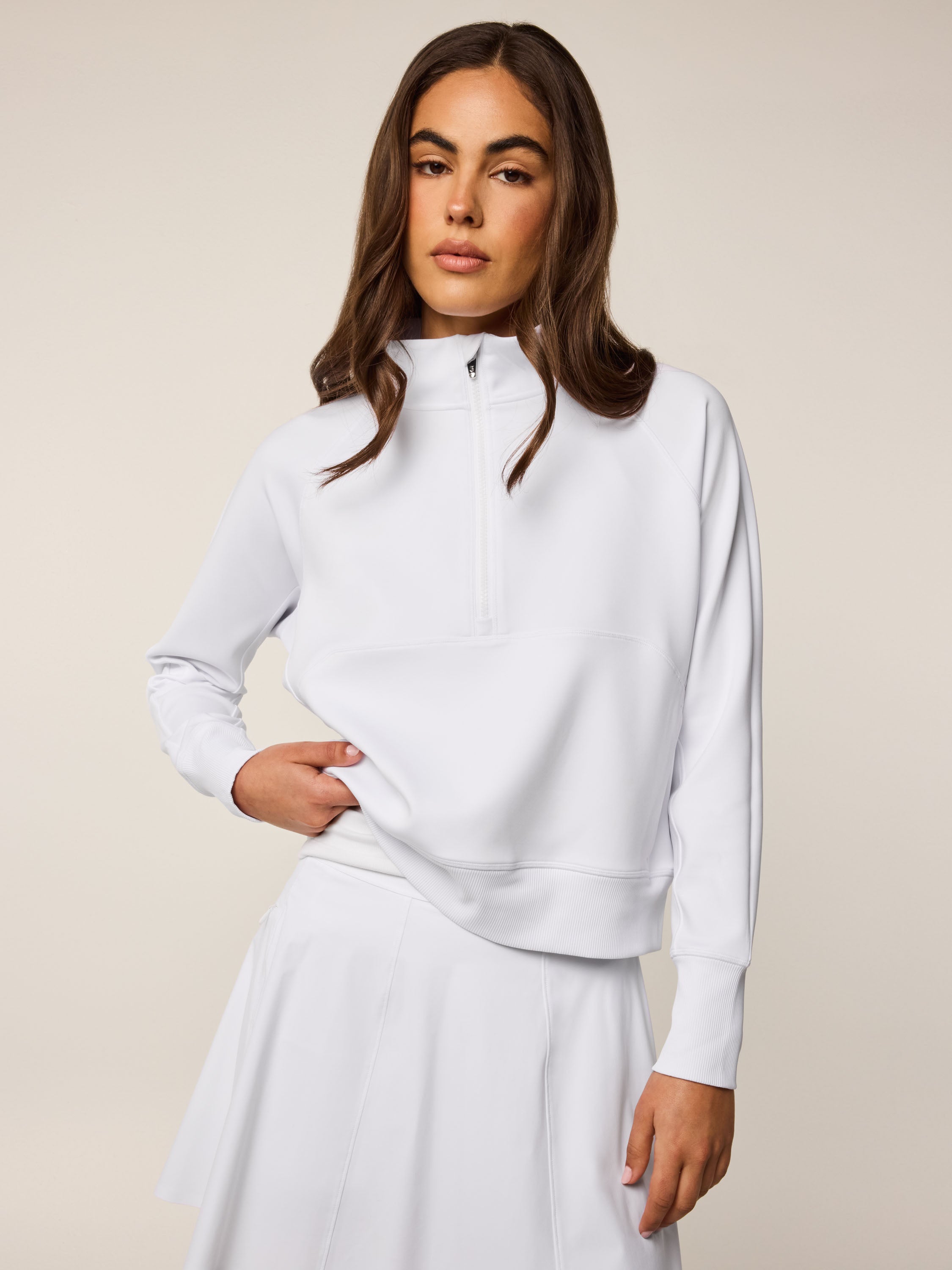 Half-Zip Sweatshirt with Graphic Detail - White