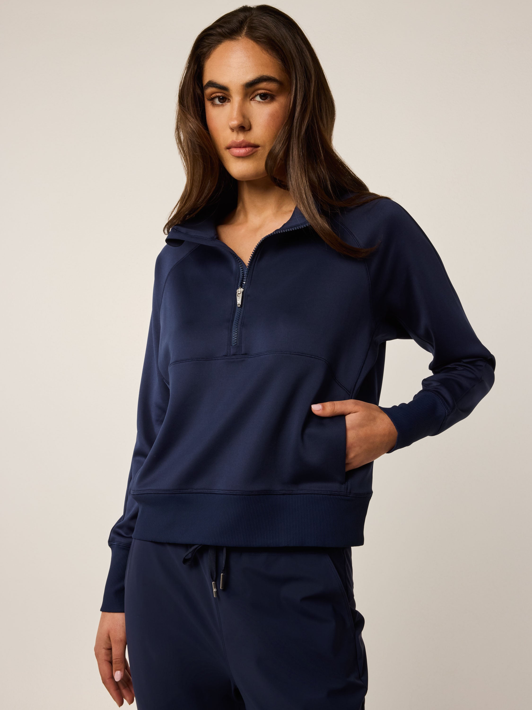 G/FORE ネイビー ポロシャツ CHASING BIRDIES Womens Nash Half-Zip Sweatshirt - Midweight Performance Half-Zip