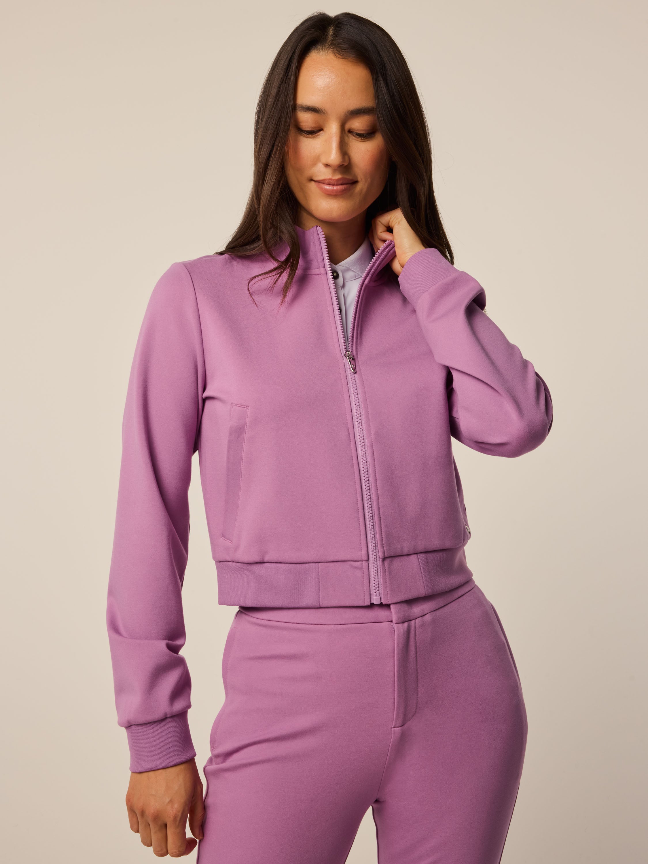 Womens Drea Bomber Jacket - Cropped Varsity Full-Zip Jacket