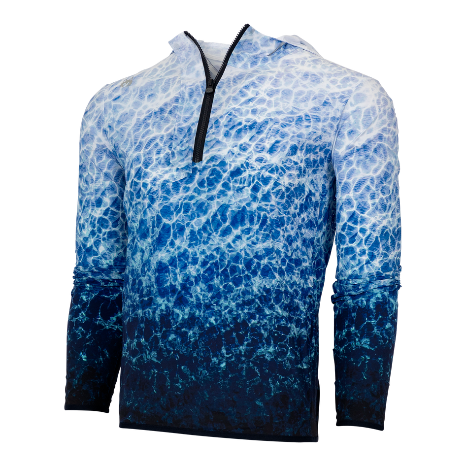 Greyson Clothiers Reflections Newago Pac Lite Jacket in Canal - Three-Quarter Angle, Water-Print Detail