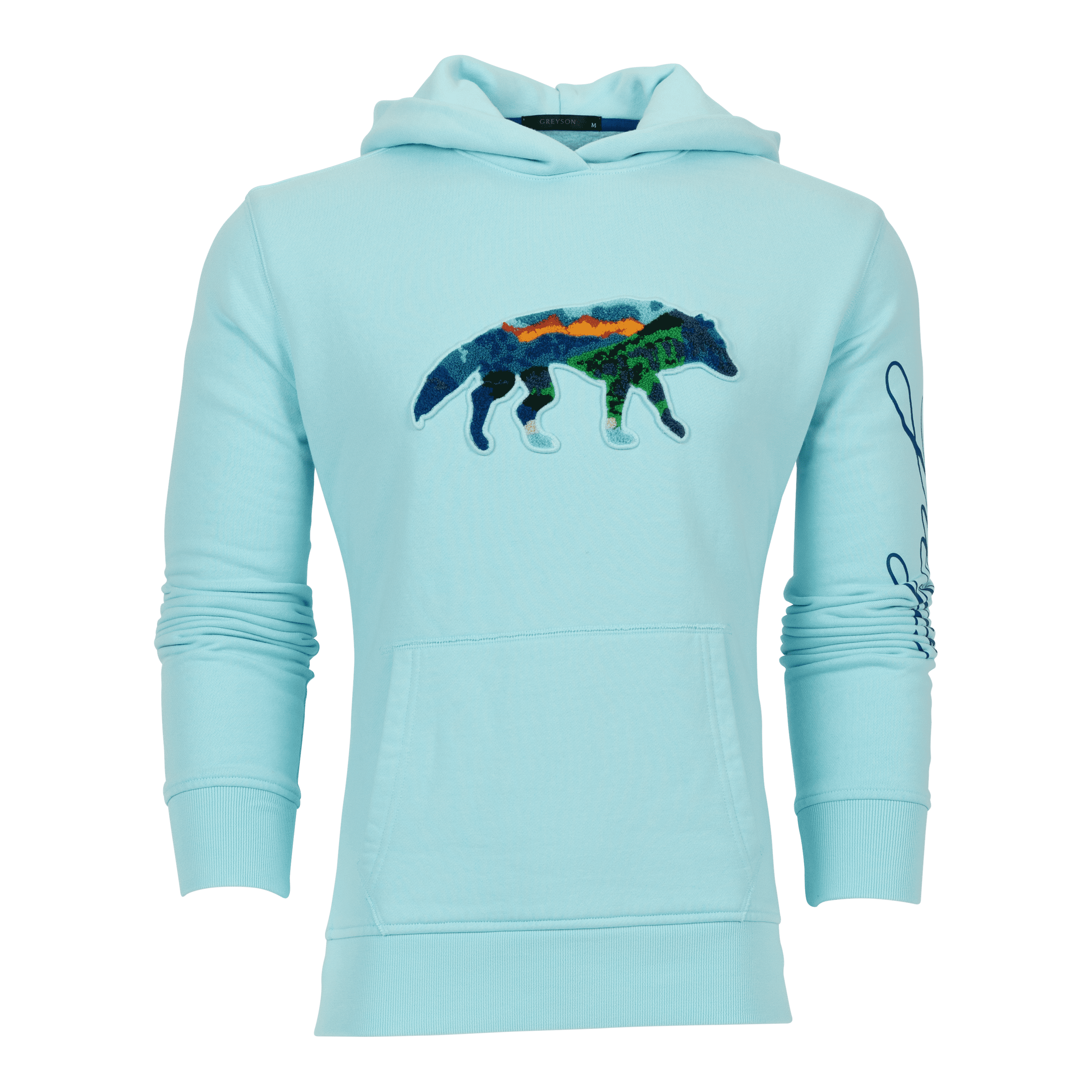 Mens Painted Mountain Stalking Wolf Aspen Hoodie | Greyson