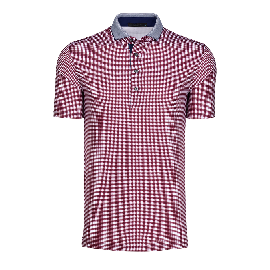 Merlot Houndstooth Print Performance Polo - Front View | Greyson Clothiers