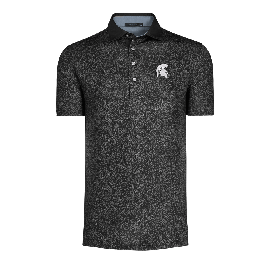 Black Michigan State Spartan Logo Golf Polo - Flat Lay Front | Greyson Clothiers