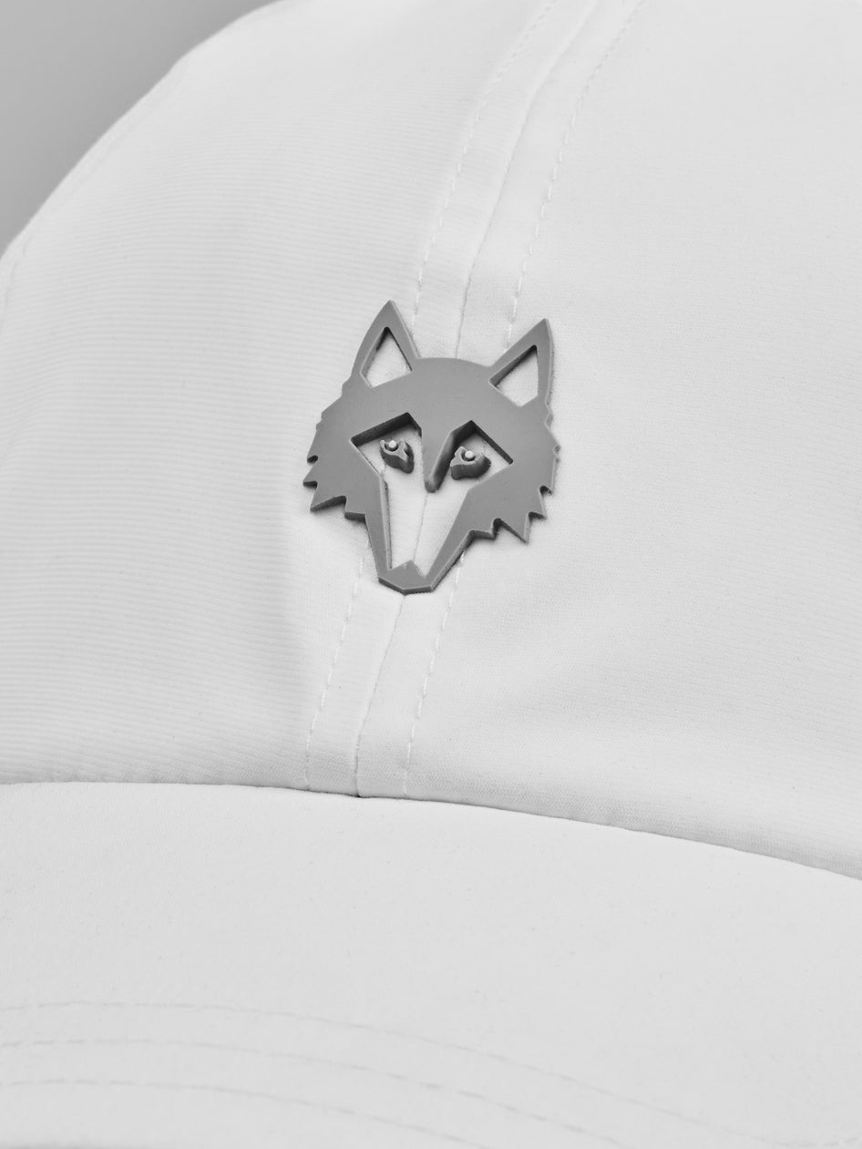 Arctic White Coywolf Sport Hat - Wolf Logo Close-Up Detail | Greyson Clothiers