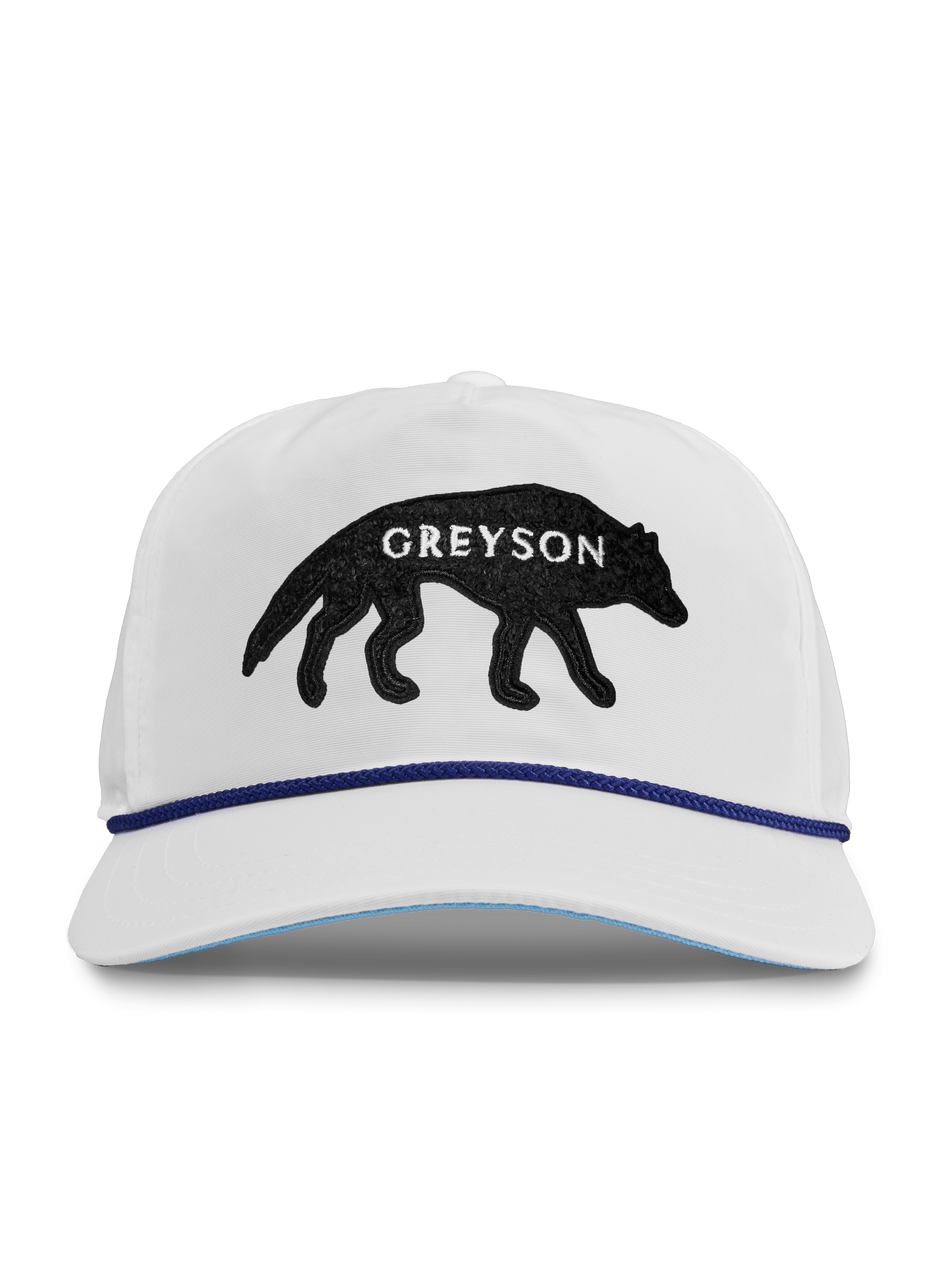 Arctic Greyson Stalking Wolf Rope Hat - Front View, Navy Rope Detail | Greyson Clothiers