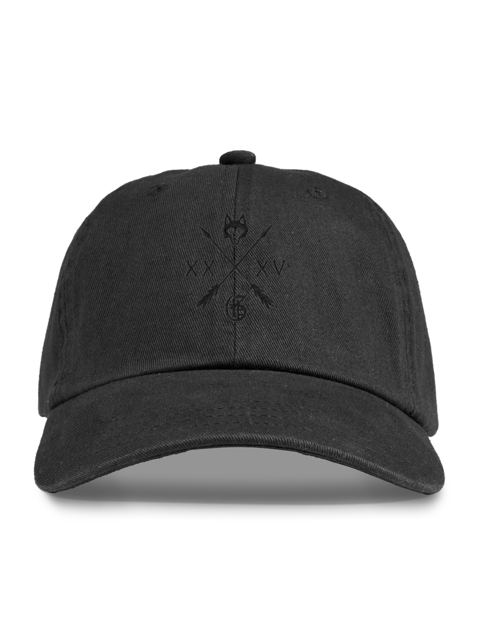 Shepherd Black Cotton Twill Wolf Dad Hat - Front View with Tonal Wolf Embroidery | Greyson Clothiers