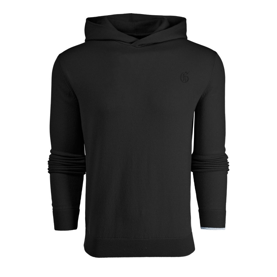 Gothic "G" Koko Cashmere Sweater Hoodie in Black - Front View | Greyson Clothiers