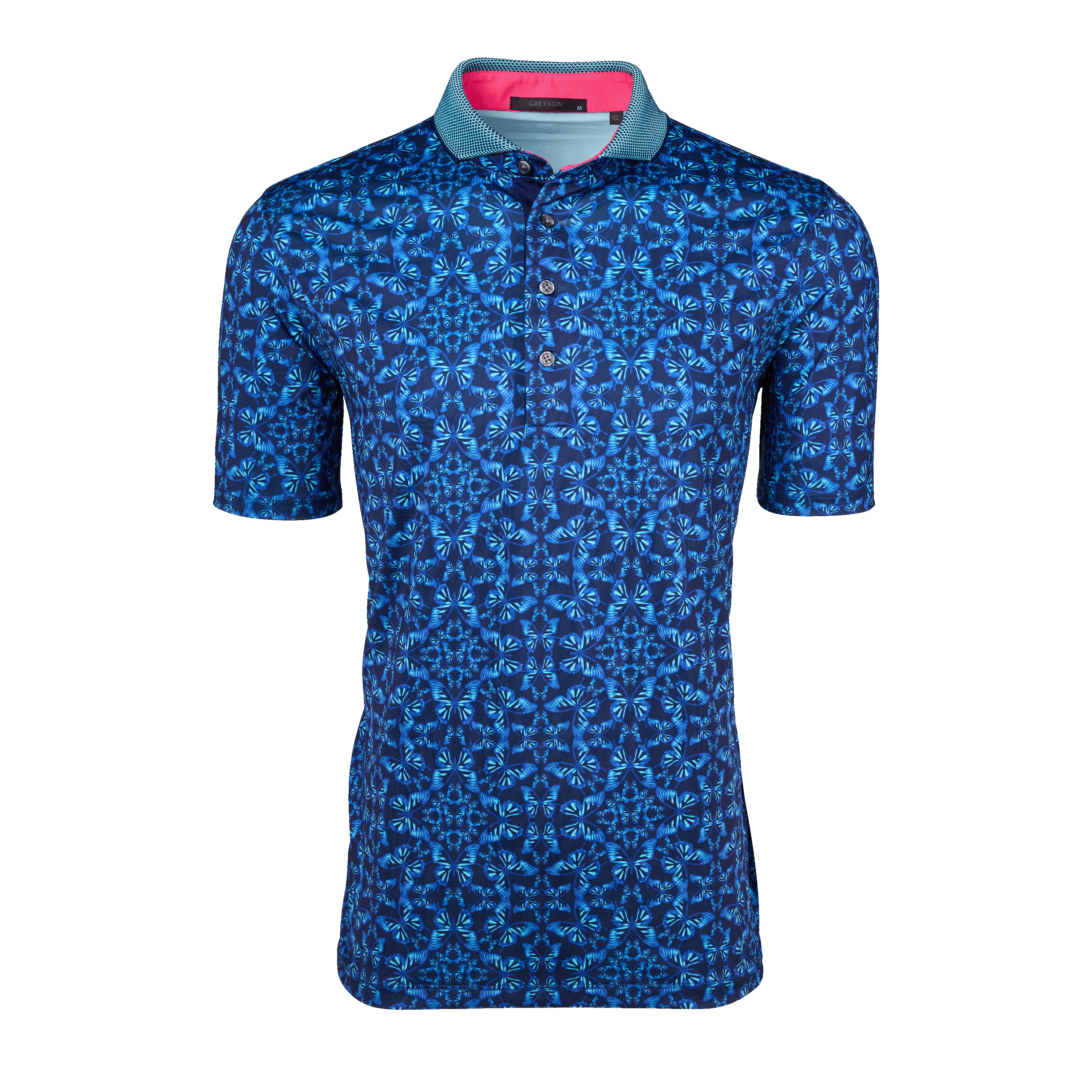 Mens Blue Migration Short Sleeve Polo - Performance Printed Polo Mens Blue Migration Short Sleeve Polo - Performance Printed Polo