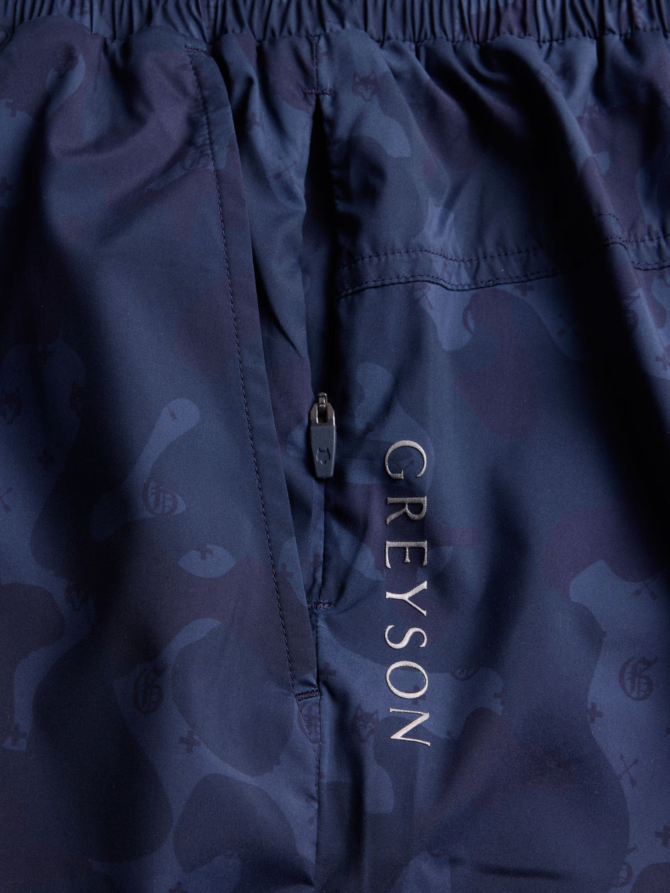 G.O.A.T. Camo Torch Swim Short - Zip Fly and Greyson Wordmark Detail on Maltese Blue Camo | Greyson Clothiers