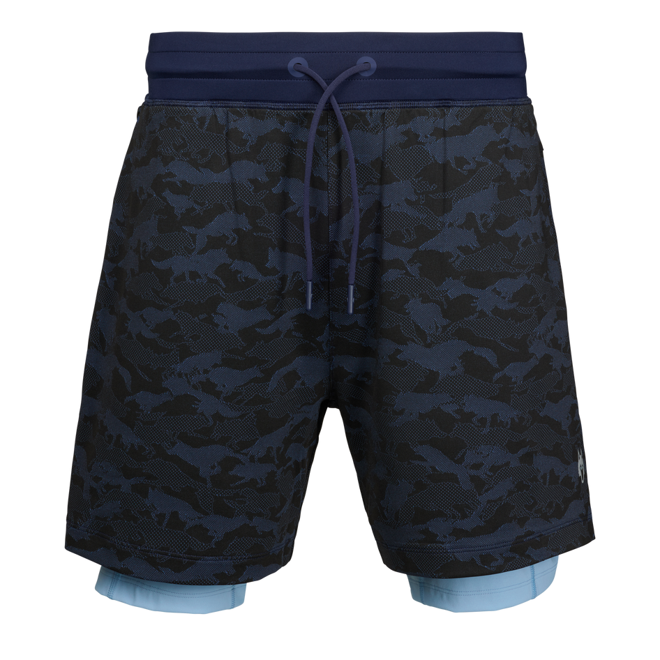 Maltese Blue Kennebec Wolfpack Camo Performance Short - Front View, Layered Liner | Greyson Clothiers