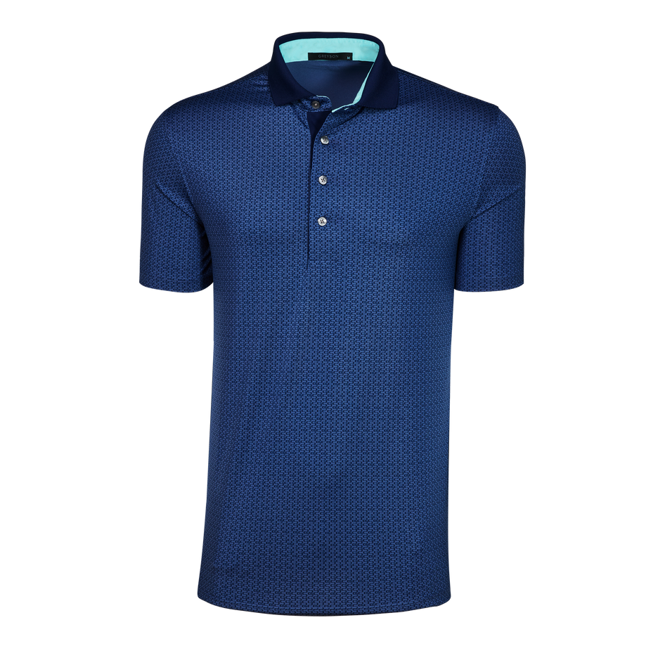 Maltese Blue Iron Serpent Printed Performance Polo - Front View, Snake Motif | Greyson Clothiers