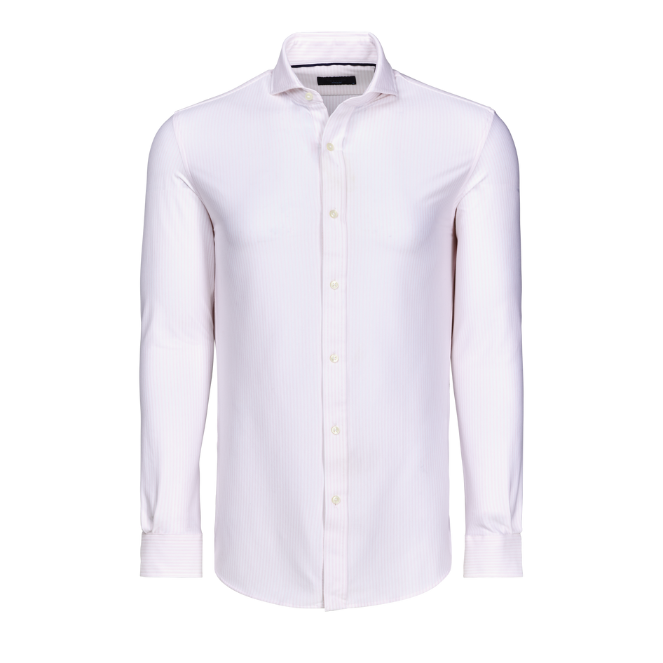 Sunrise/Arctic Birmingham Bengal Striped Knit Shirt - Front View, Men's Dress Shirt | Greyson Clothiers