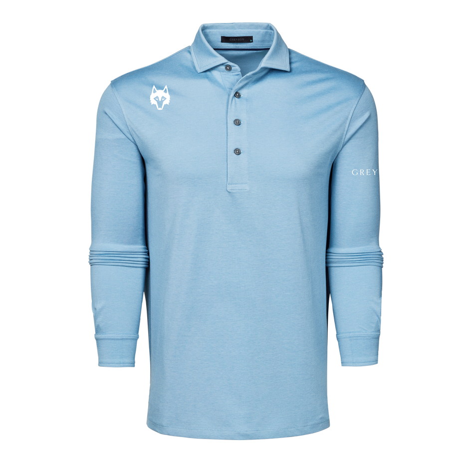Wolf Blue Players Club Omaha Long Sleeve Polo - Front View, Wolf Logo | Greyson Clothiers