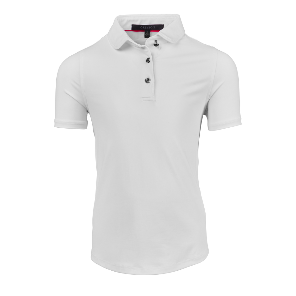 Arctic Girl's Scarlett Short Sleeve Polo - Front View, Three-Button Placket | Greyson Clothiers