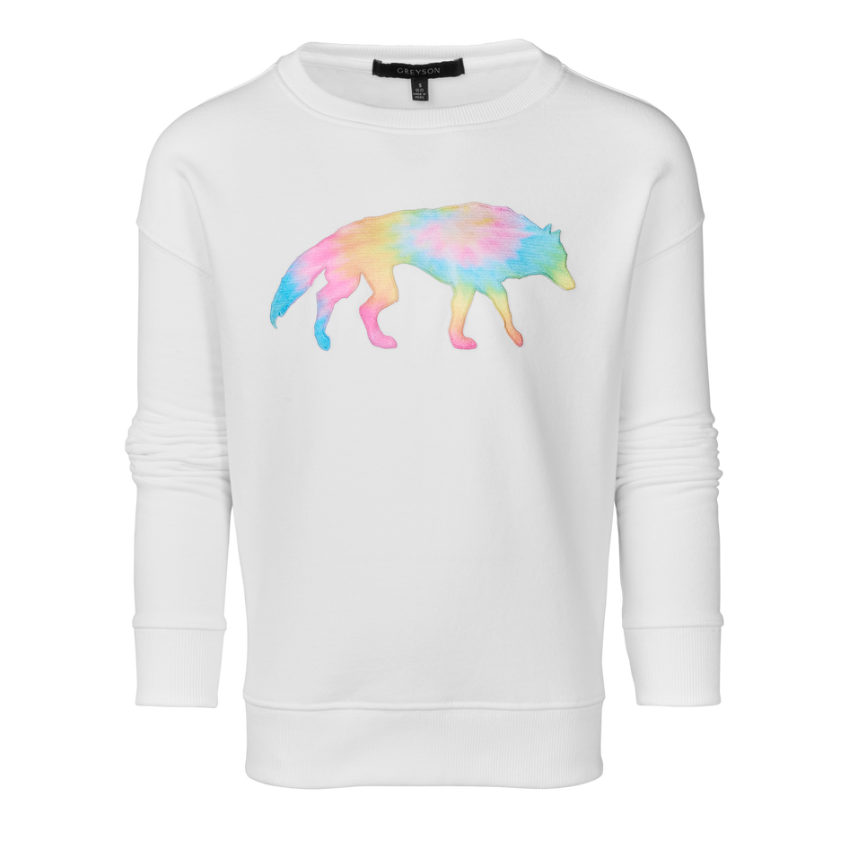 Greyson Clothiers Girls Rainbow Wolf Patch Crew Neck Sweatshirt