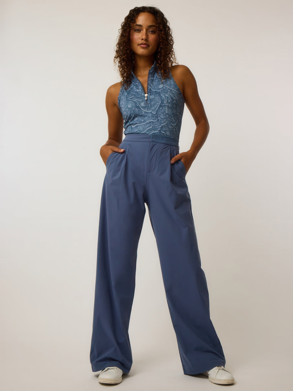 Women's 32" Phoenix Wide Leg Pleated Trouser Pants in Blue, Size XL by Greyson Clothiers Women's 32" Phoenix Wide Leg Pleated Trouser Pants in Blue, Size XL by Greyson Clothiers