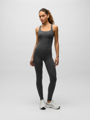 Dark Grey Heather Rhinebeck Tika Bodysuit - Full-Length Front, Women's Performance Activewear Jumpsuit | Greyson Clothiers