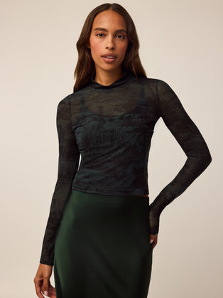 Huntress Toile Long Sleeve Mesh Mock Neck Top