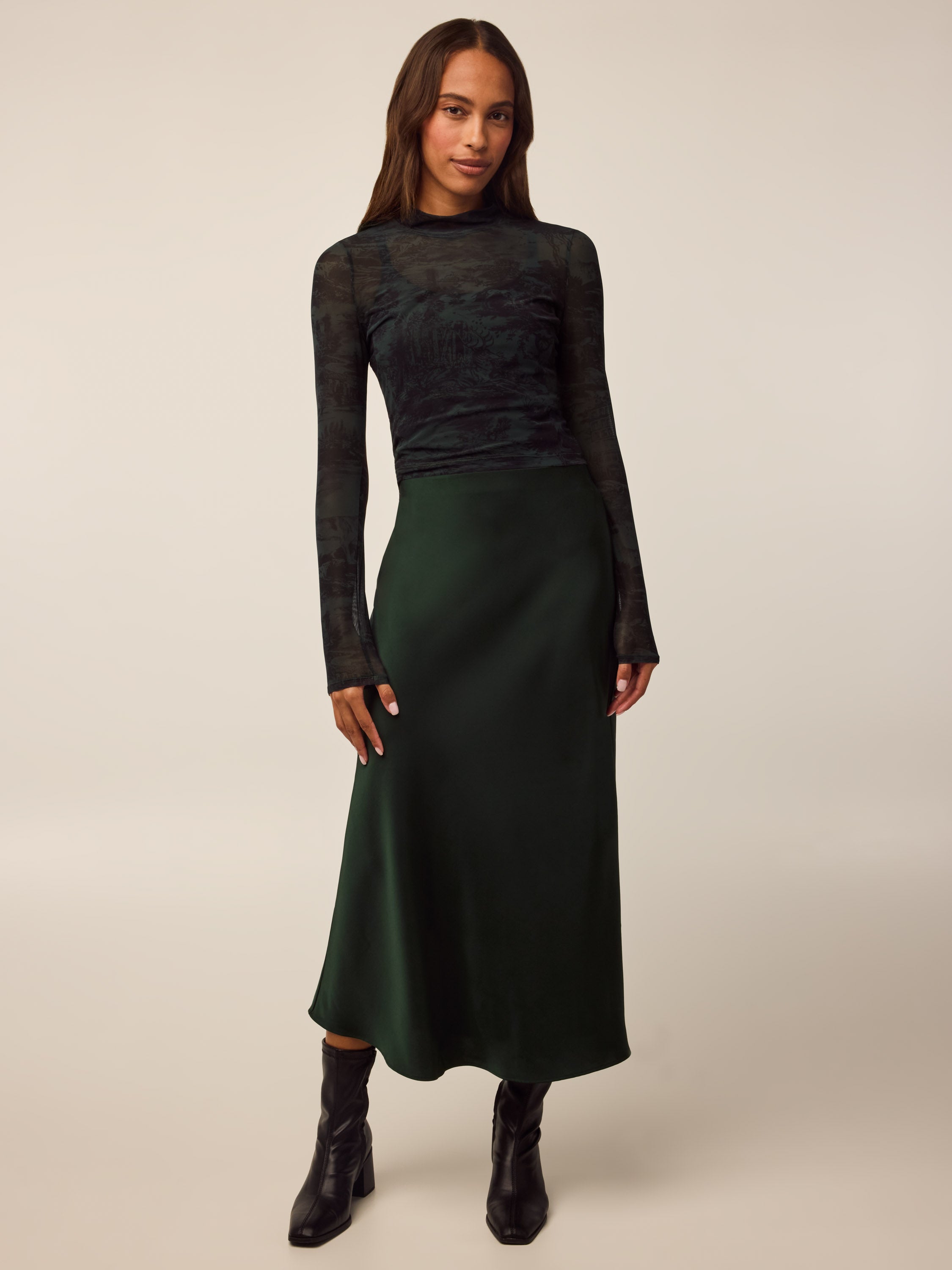 Womens Eris Midi Skirt - Lightweight Luxe Satin Skirt | Greyson