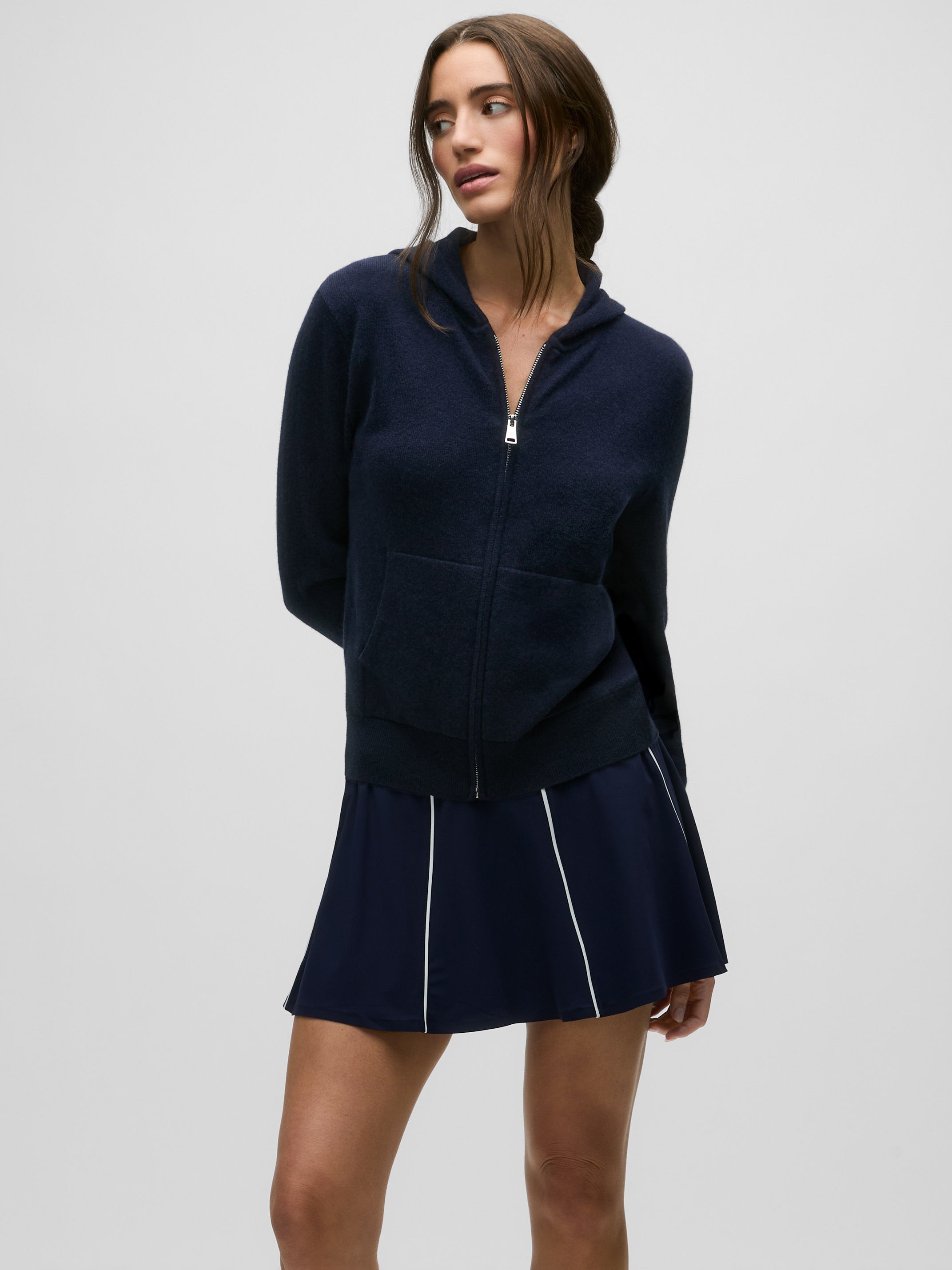 Womens Koko Full-Zip Hoodie - Wool-Cashmere Zip-Up Cardigan