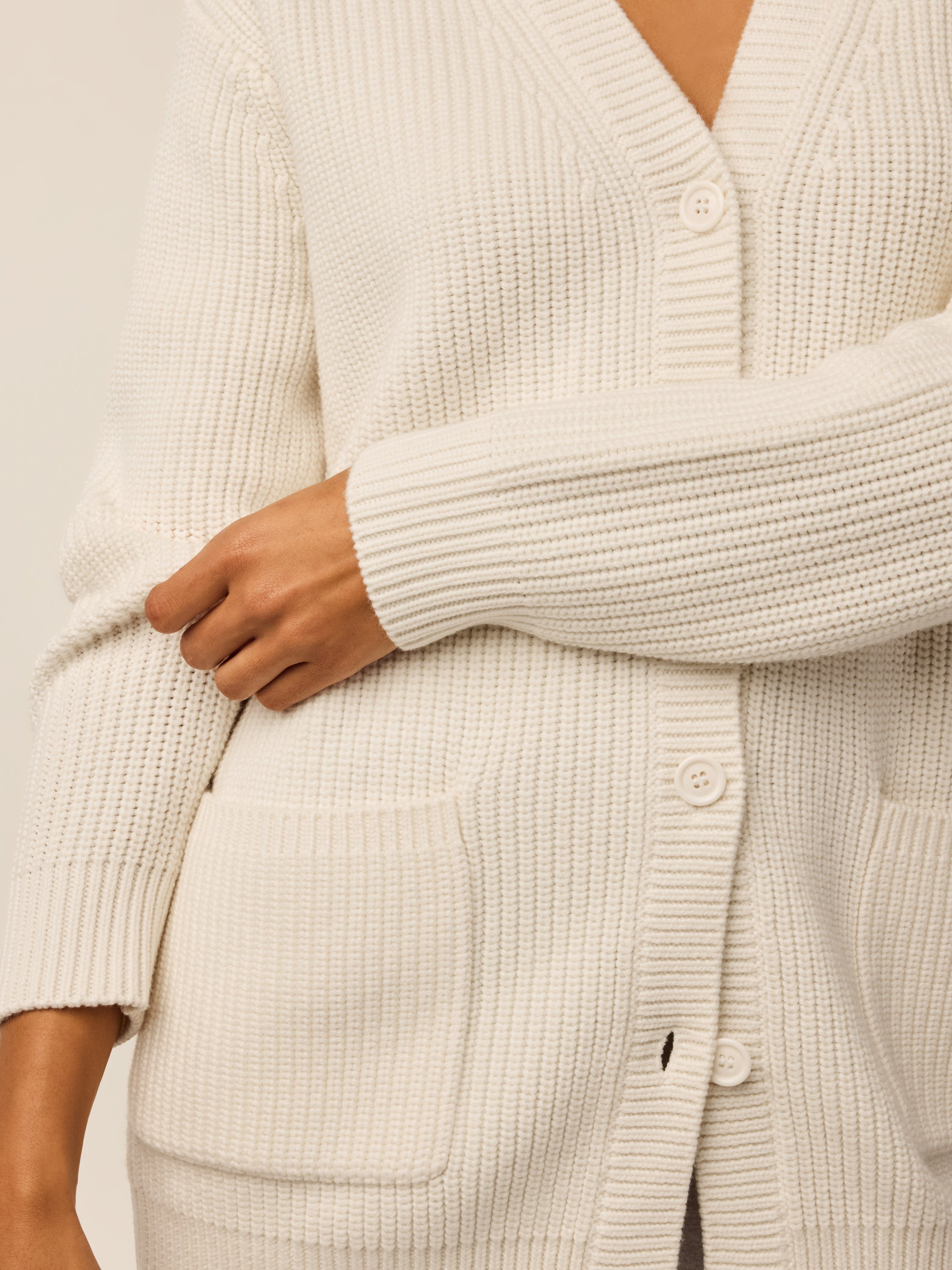 Womens Athena Button-Down Cardigan - Chunky Ribbed Knit Cotton