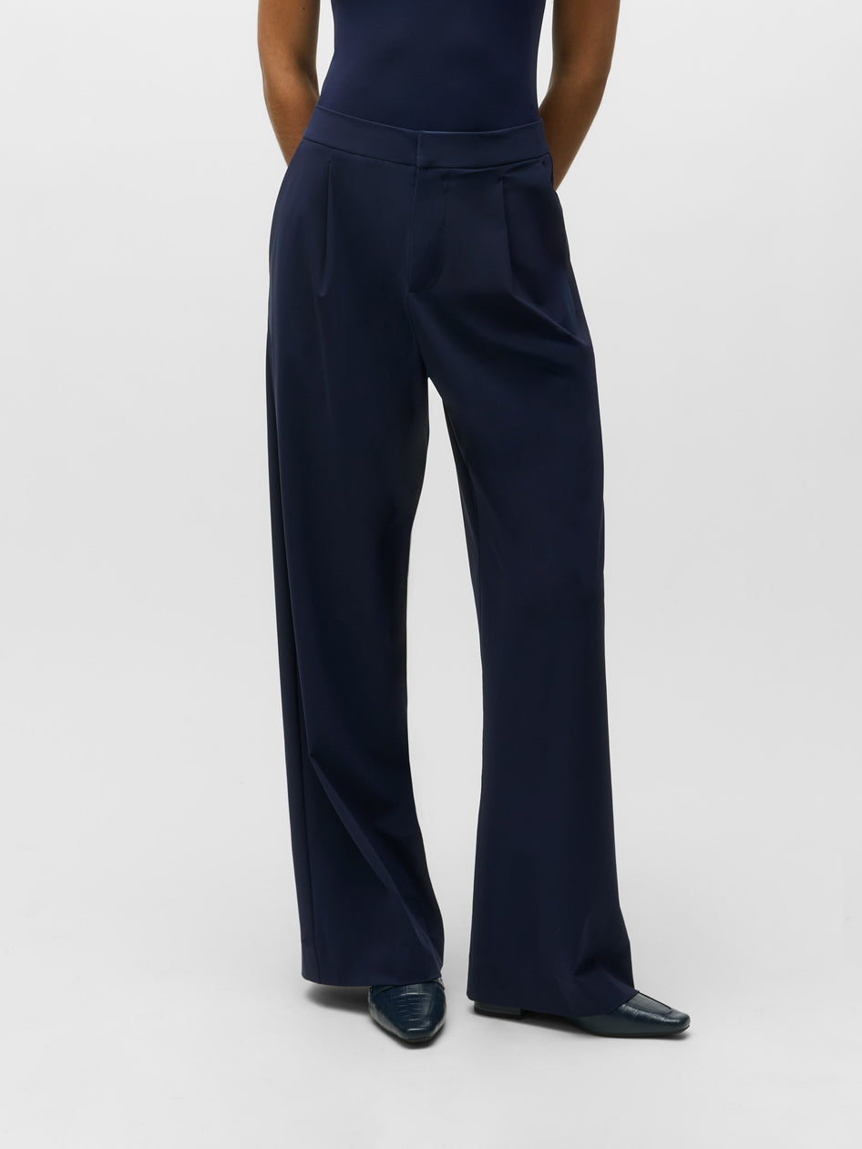Bonneville Phoenix Wide Leg Trouser - Front View, Navy Pleated Wide Leg Women's Trouser | Greyson Clothiers