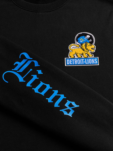 Black sweatshirt with 'Detroit Lions' logo and text on a black background