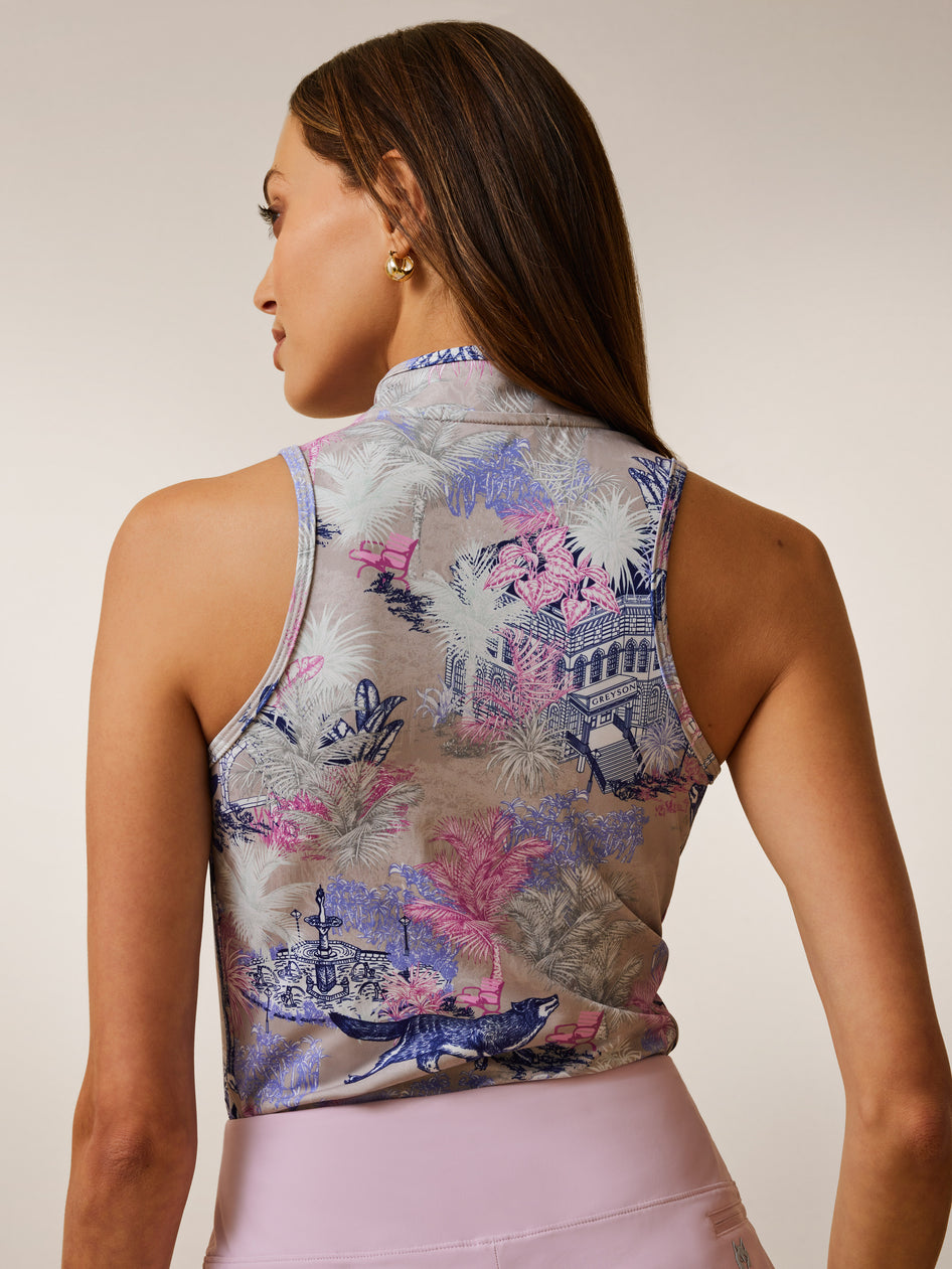 Greyson Clothiers Savannah Nights Sleeveless Vesta Mock Neck Top in CLAY MULTI
