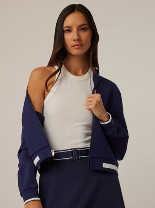 Greyson Clothiers Drea Varsity Bomber Jacket in MALTESE BLUE