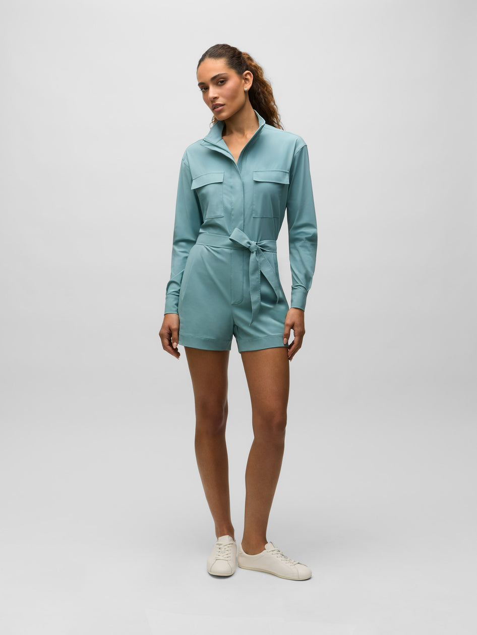 Agave Italian Stretch Women's Golf Romper - Full Length Front View | Greyson Clothiers