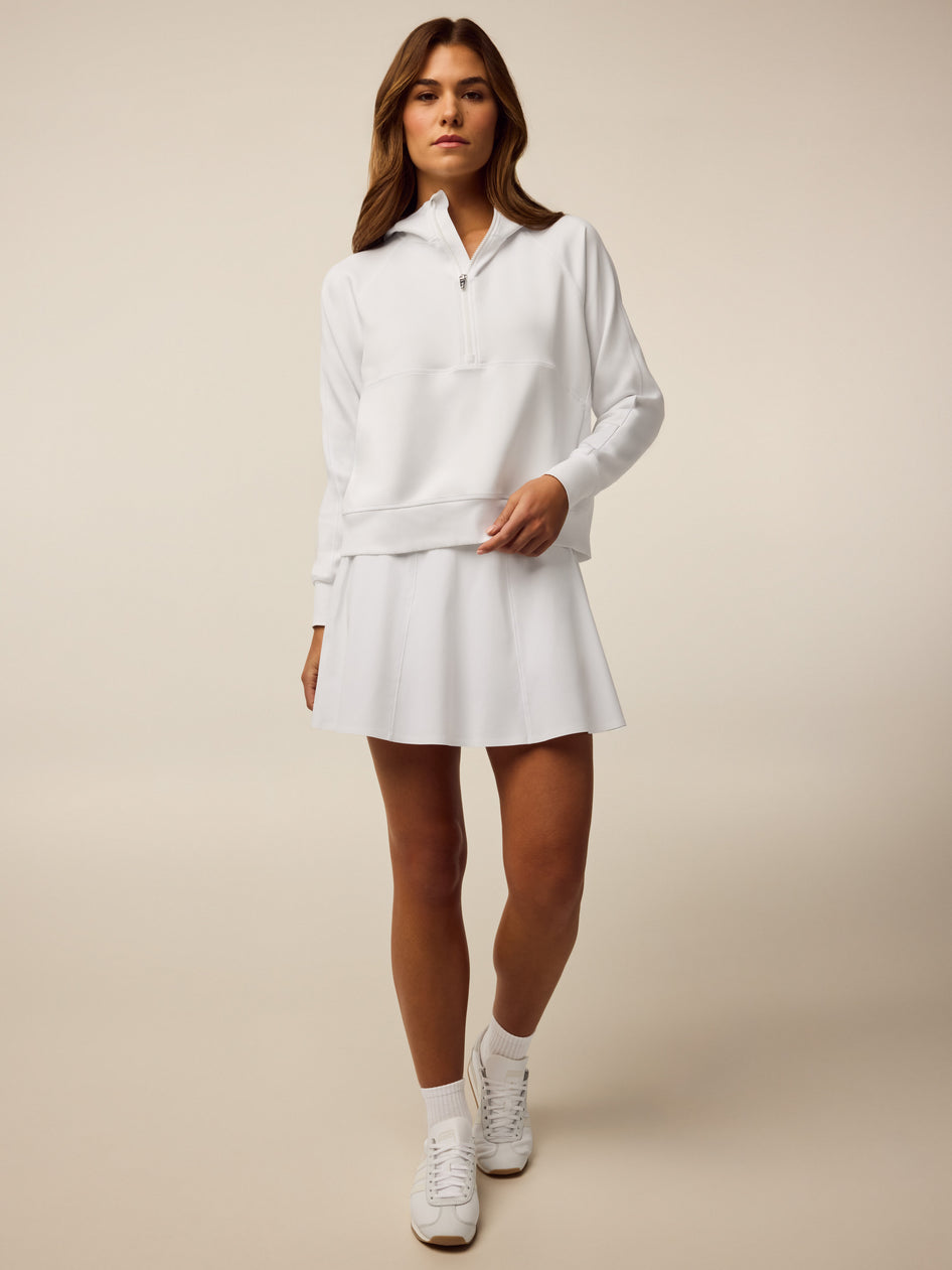 Greyson Clothiers Nash Half-Zip Hoodie in Arctic - Full Length Styled with Skort | Greyson Clothiers