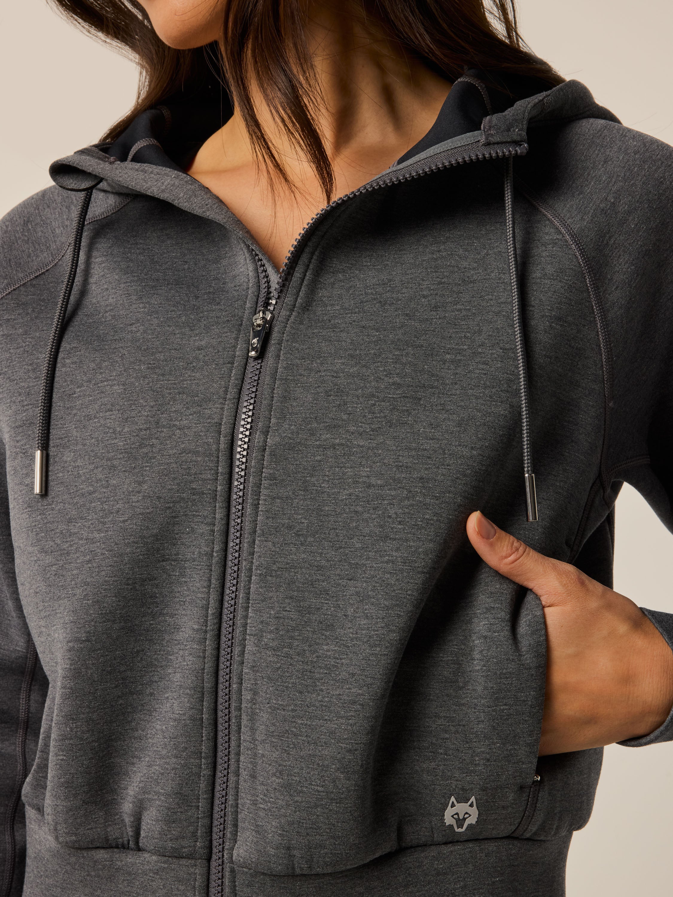 Womens Kristina Melange Full-Zip Hoodie - Midweight Cropped