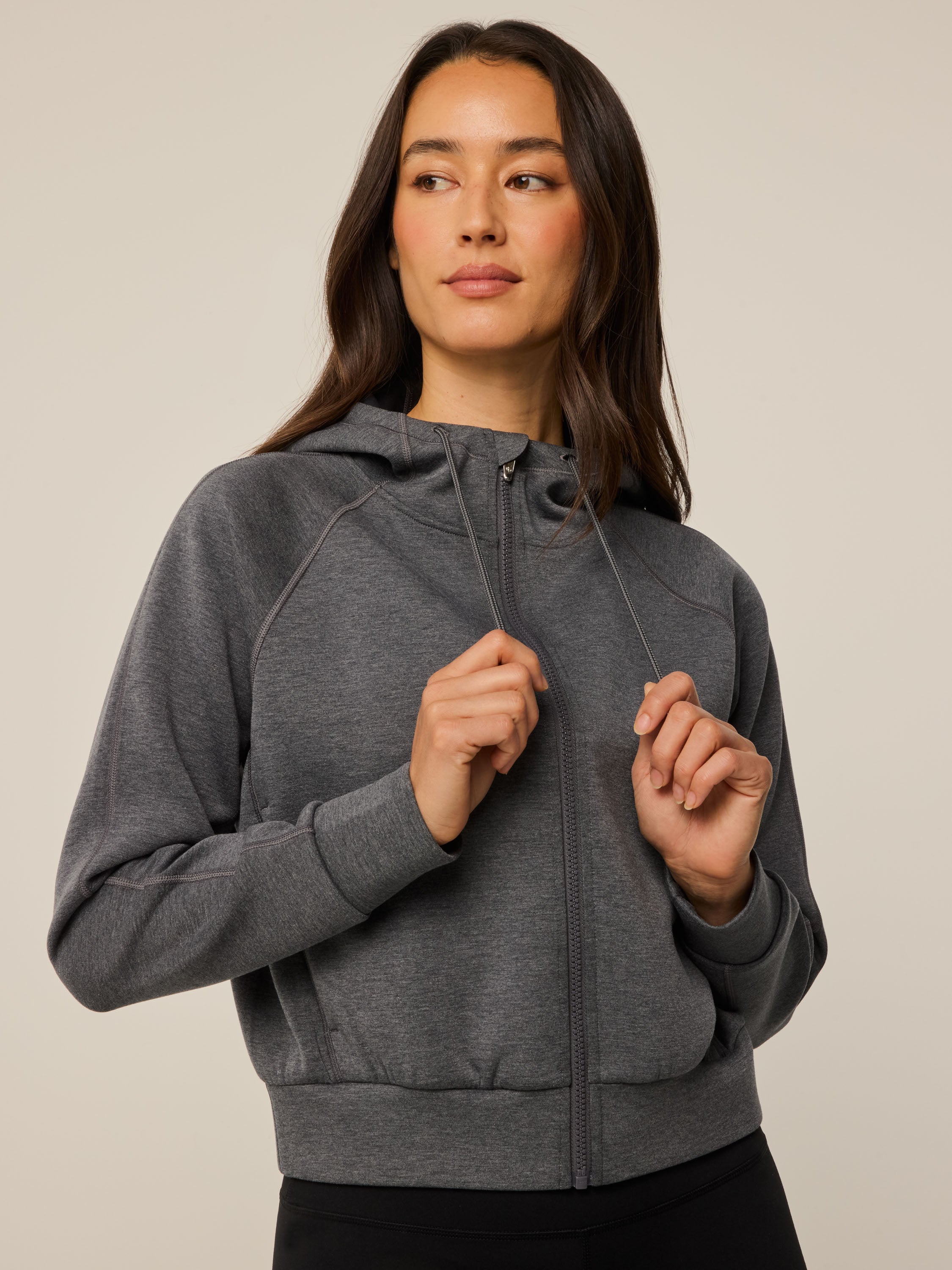 Womens Kristina Melange Full-Zip Hoodie - Midweight Cropped