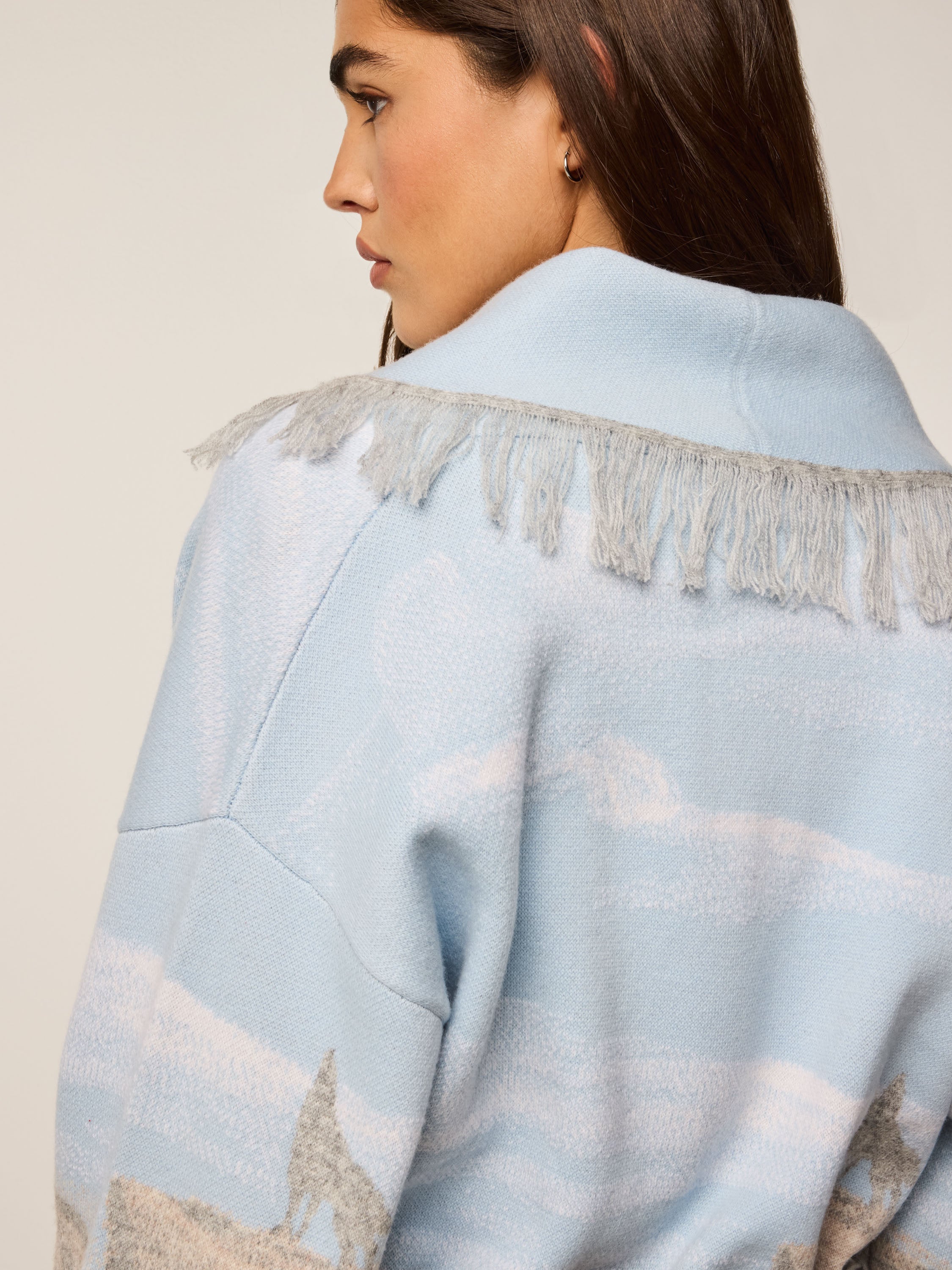 Womens Wolf Canyon Odin Cardigan - Wool-Cashmere Fringe Belted