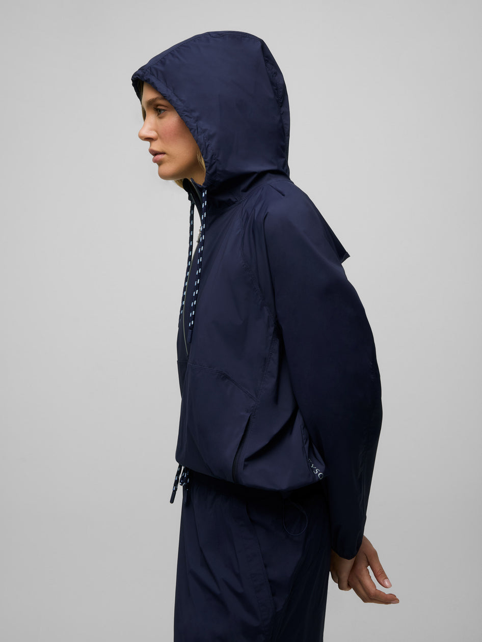 Marina Wind Half-Zip Drawcord Jacket - Side Profile, Hooded Women's Wind-Resistant Golf Layer | Greyson Clothiers