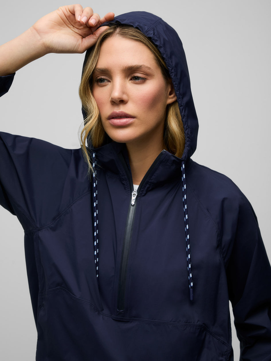 Marina Wind Half-Zip Drawcord Jacket - Hooded Close-Up, Contrast Rope Drawcord Detail | Greyson Clothiers