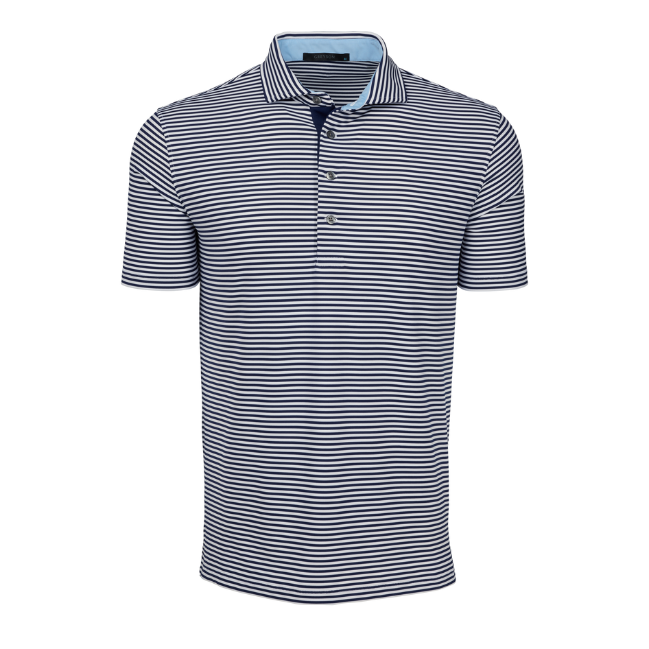 Mens Quogue Short Sleeve Polo - Performance Striped Polo with Self