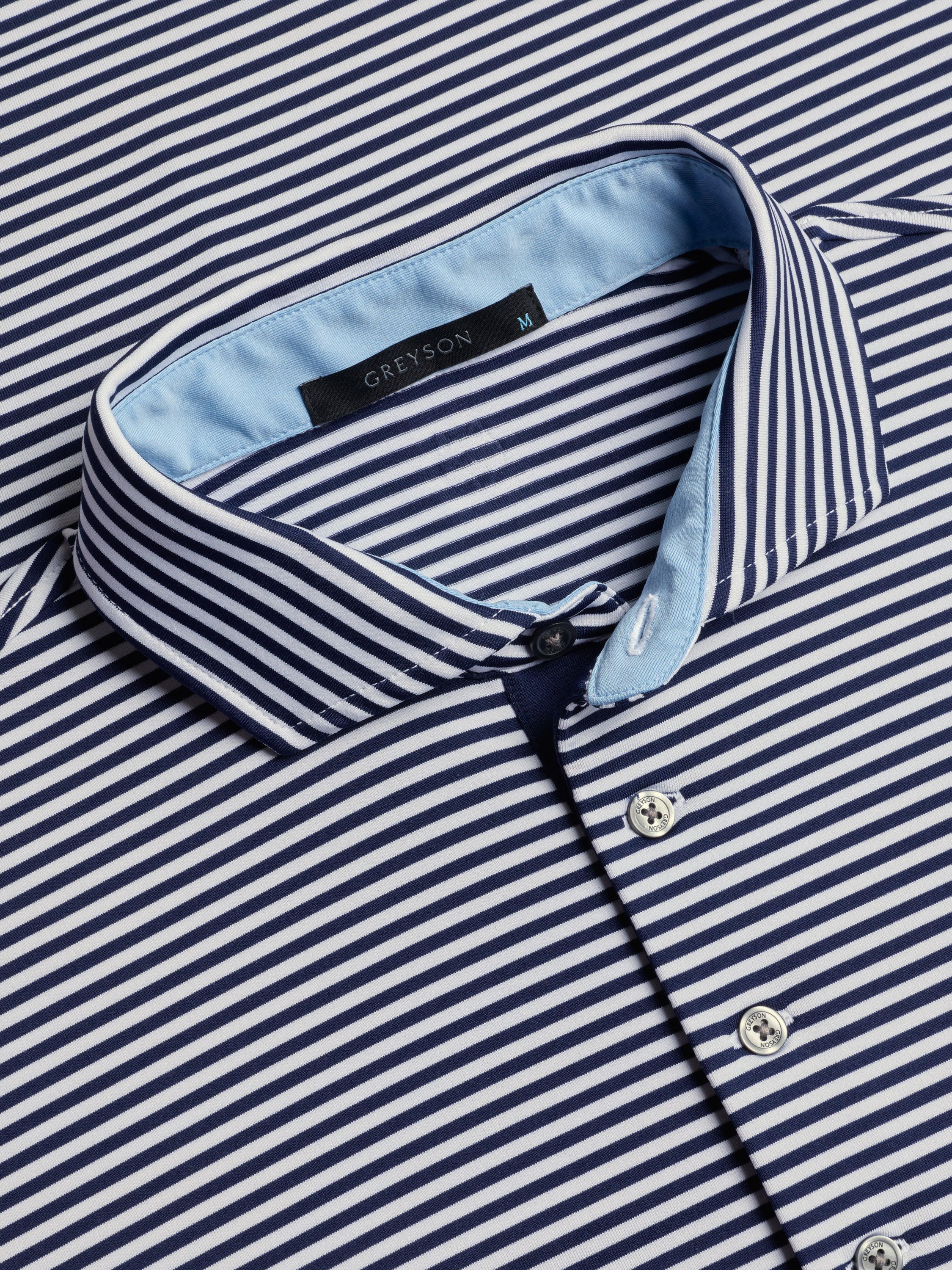 Mens Quogue Short Sleeve Polo - Performance Striped Polo with Self