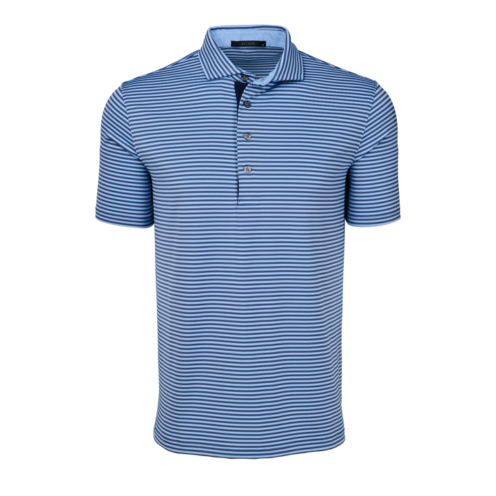 Mens Quogue Short Sleeve Polo - Performance Striped Polo with Self