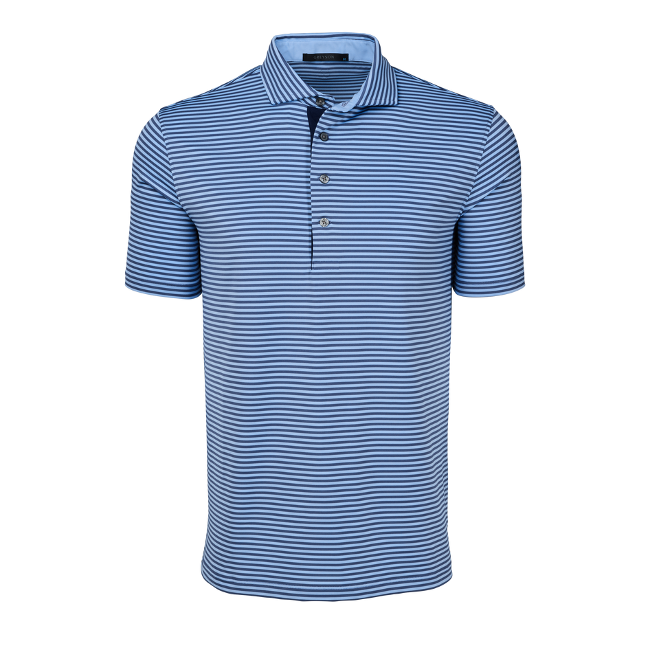 Mens Quogue Short Sleeve Polo - Performance Striped Polo with Self