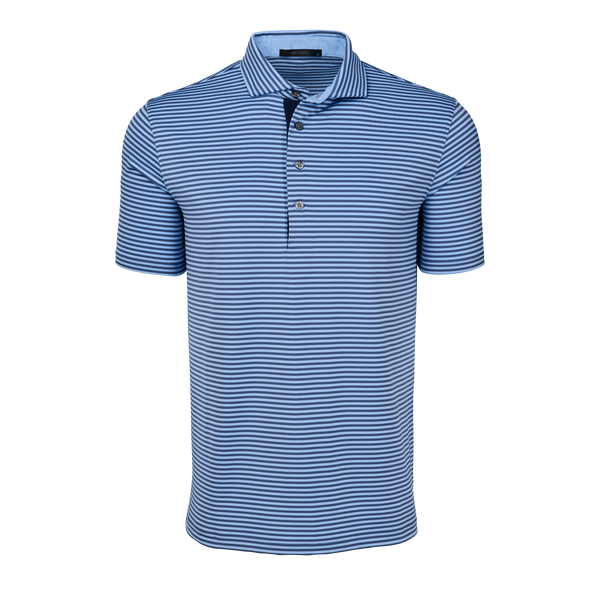 Mens Quogue Short Sleeve Polo - Performance Striped Polo with Self