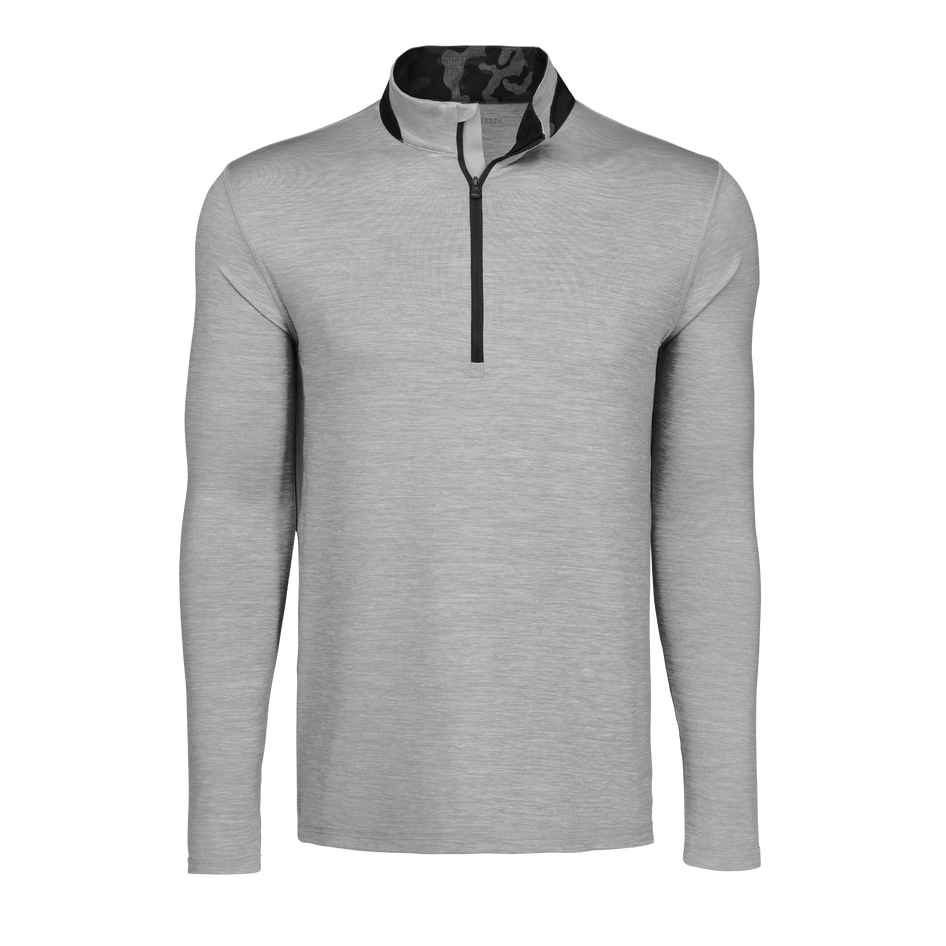 Light Grey Heather Guide Sport Quarter-Zip with Black Camo Collar - Front View | Greyson Clothiers