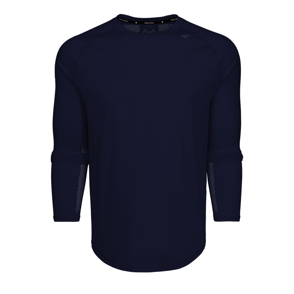 Shepherd Navy Falcon Sport Long Sleeve Tee - Back View, Perforated Ventilation | Greyson Clothiers