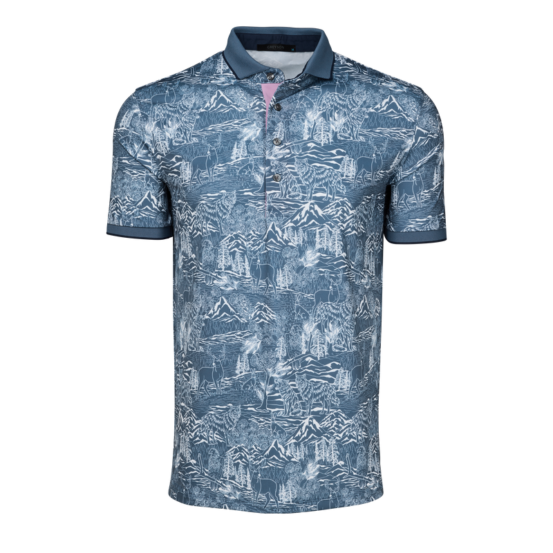 GRAYSON golf ゴルフ　ウェア　ポロシャツ　ネイビー Mens Blue Migration Short Sleeve Polo - Performance Printed