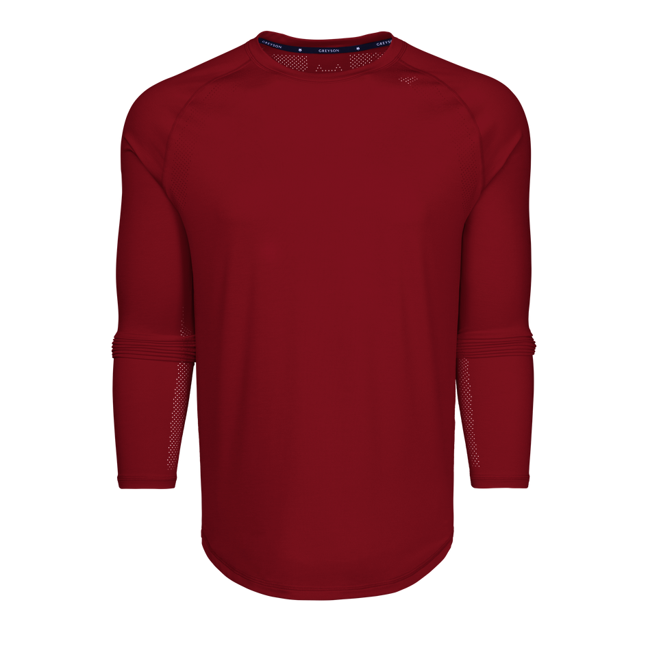 Varsity Red Falcon Sport Long Sleeve Tee - Back View, Curved Hem Performance Tee | Greyson Clothiers